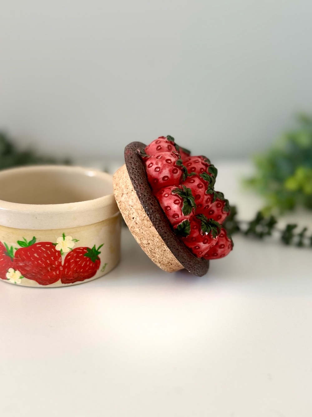 Vintage Strawberry Lidded Crock Jar - Picture 4 of 4